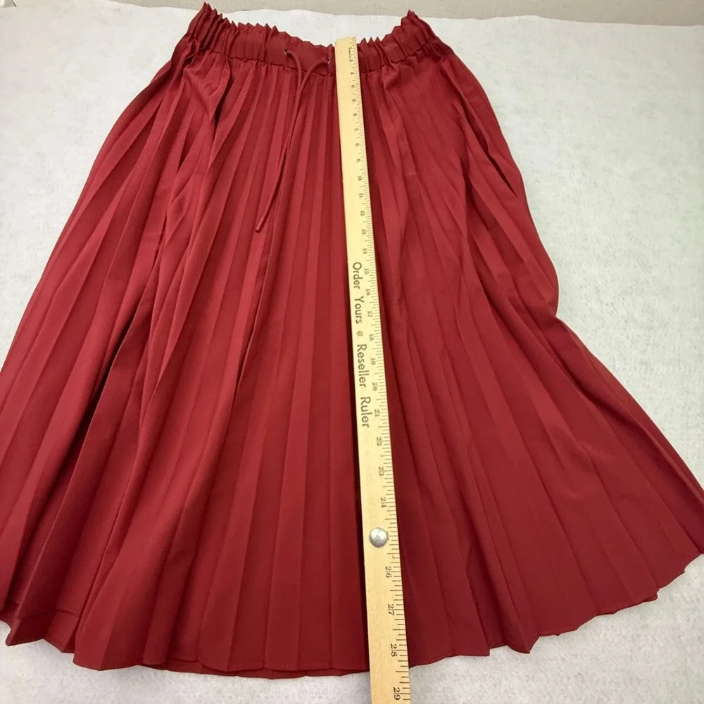 Athleta Hayes Pleated Midi Skirt Women Small Red Midi Drawstring Elastic Waist